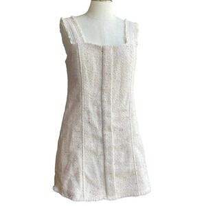 House of Harlow 1960‎ Women's Tweed Mini Dress Sleeveless Fringed Square Neck S